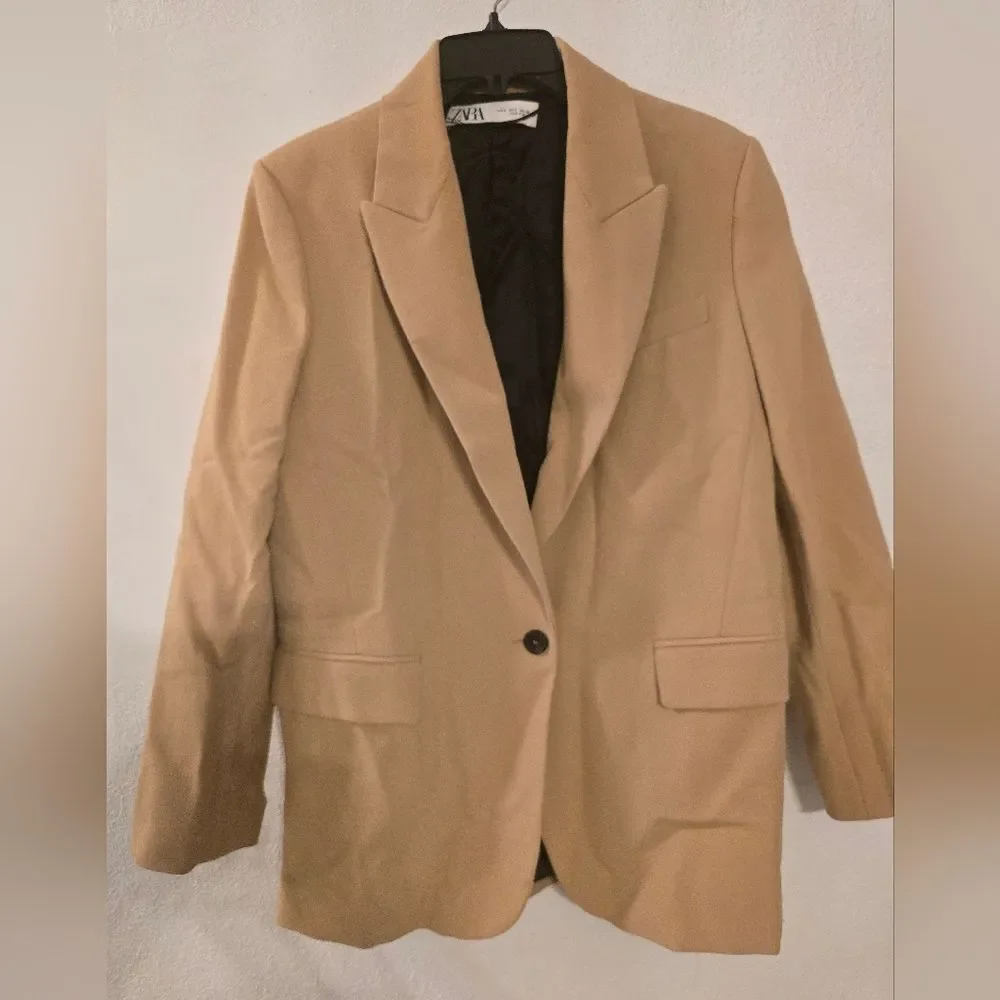 Zara Oversized Single-button Blazer In Tan Size Small - Picture 2 of 14